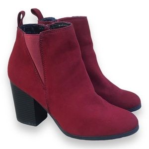 Burgundy Faux Suede Ankle Boots Size 8